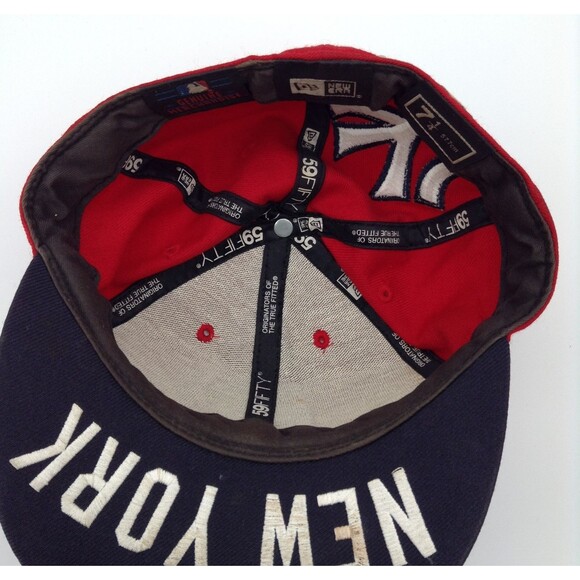 New York Yankees New Era 59Fifty Hat Cap Sz 7 1/4 Red 100% Wool Embroidered - Picture 8 of 11